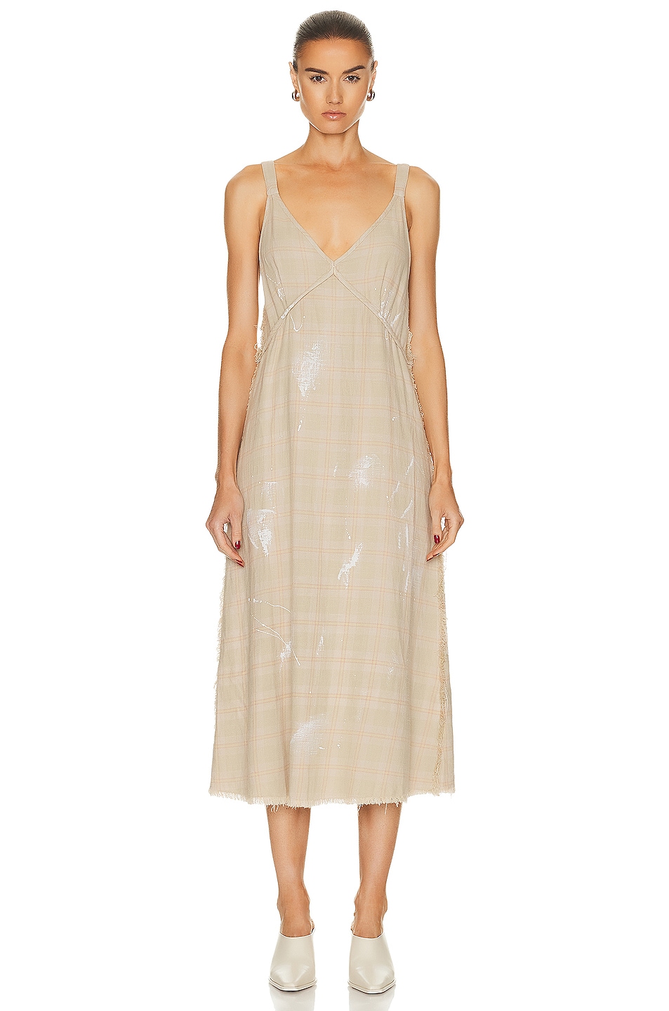 R13 Grunge Slip Dress in Khaki Plaid FWRD