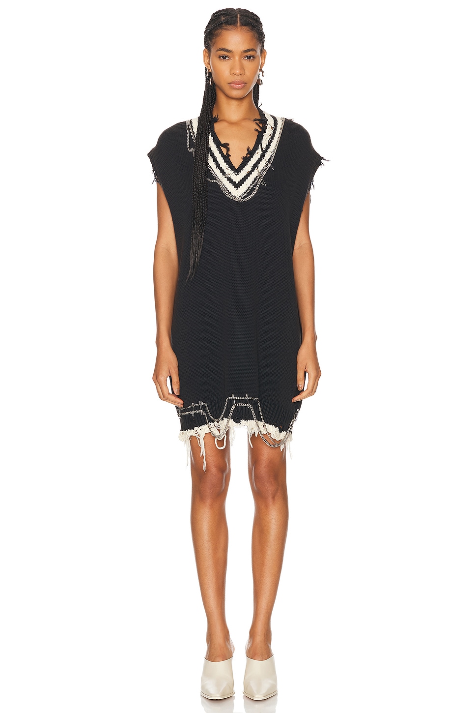Image 1 of R13 Oversized Vest Dress With Chains in Black & Ecru