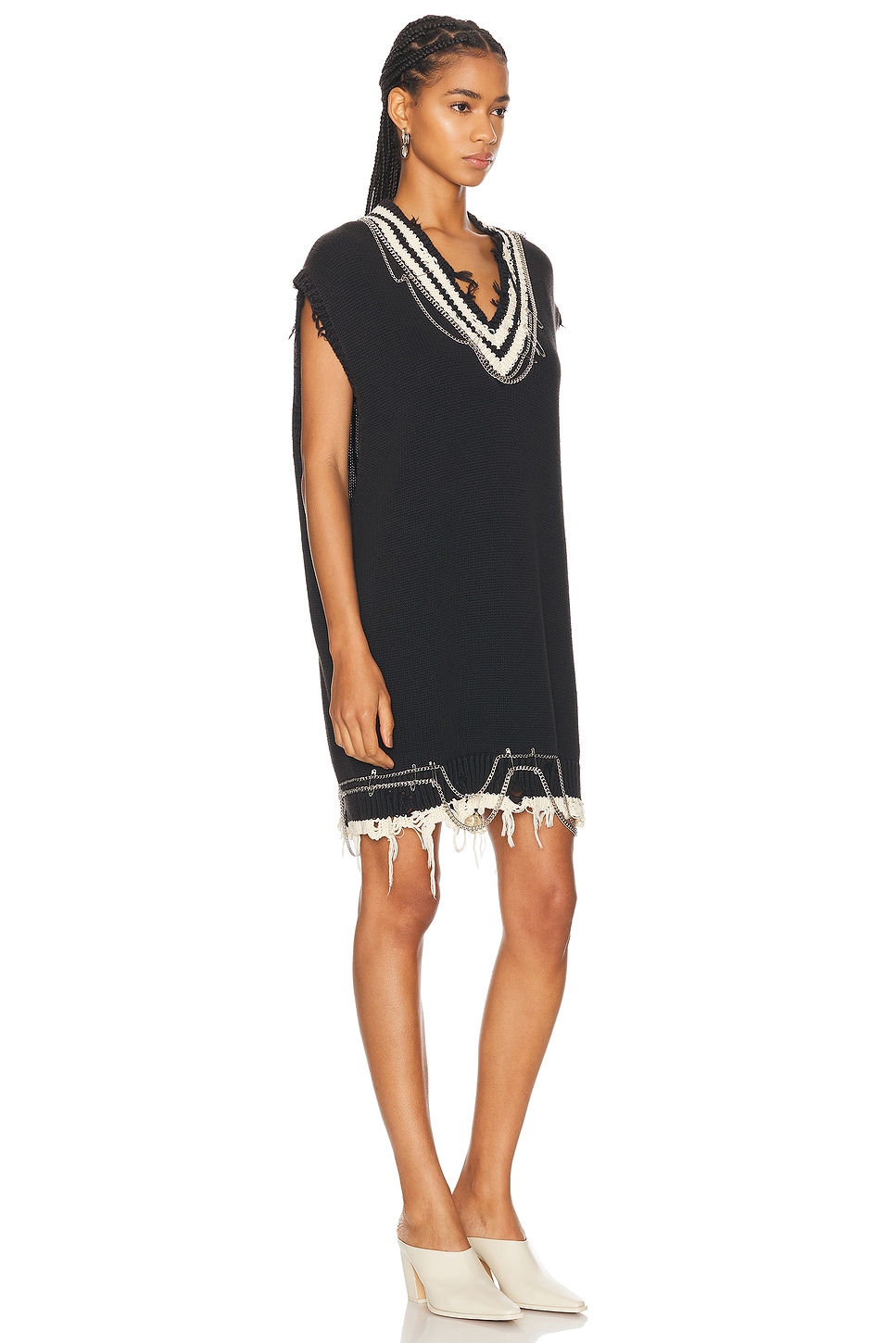 Shop R13 Oversized Vest Dress With Chains In Black & Ecru