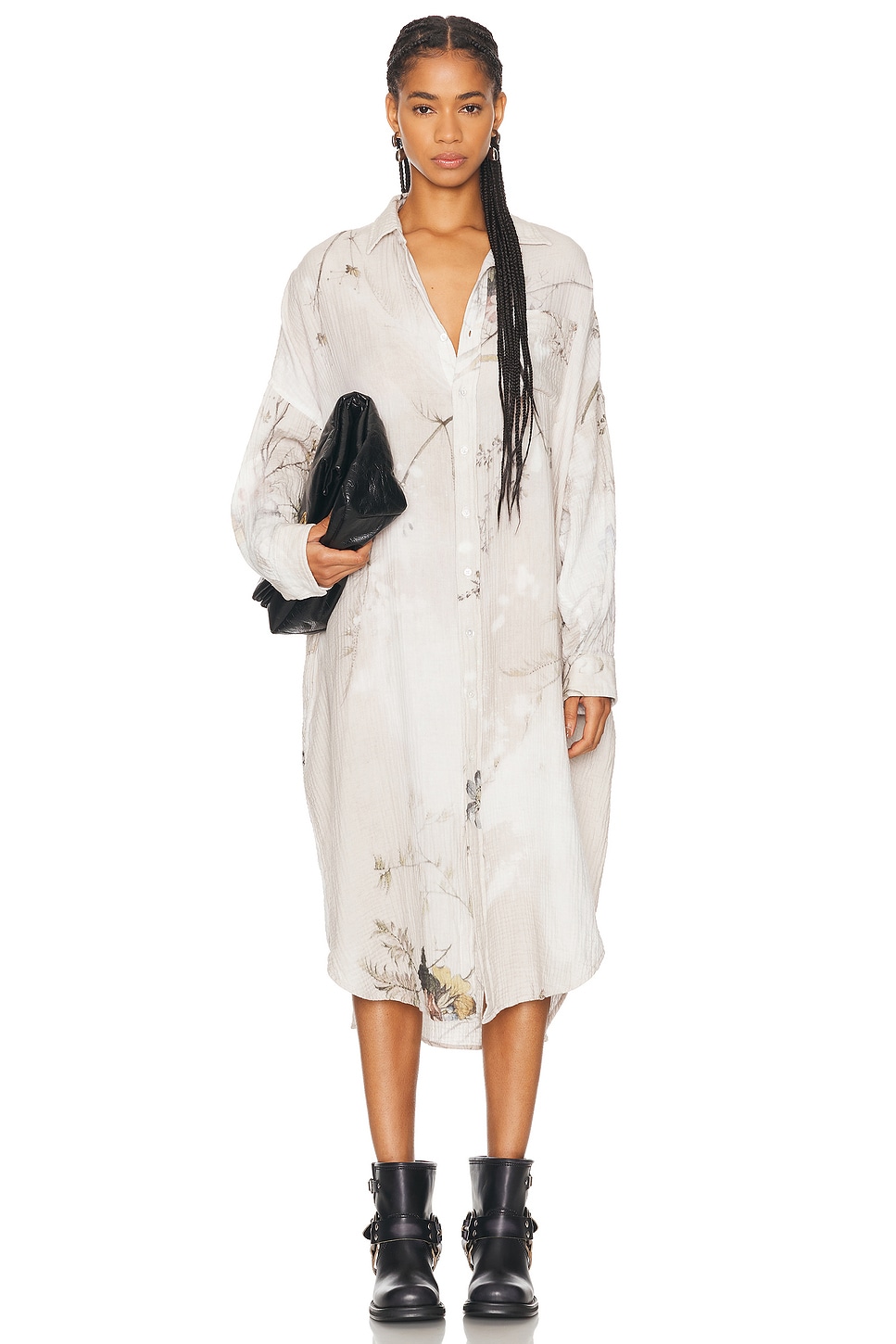 Image 1 of R13 Jumbo Shirt Dress in Cream Bleached Floral