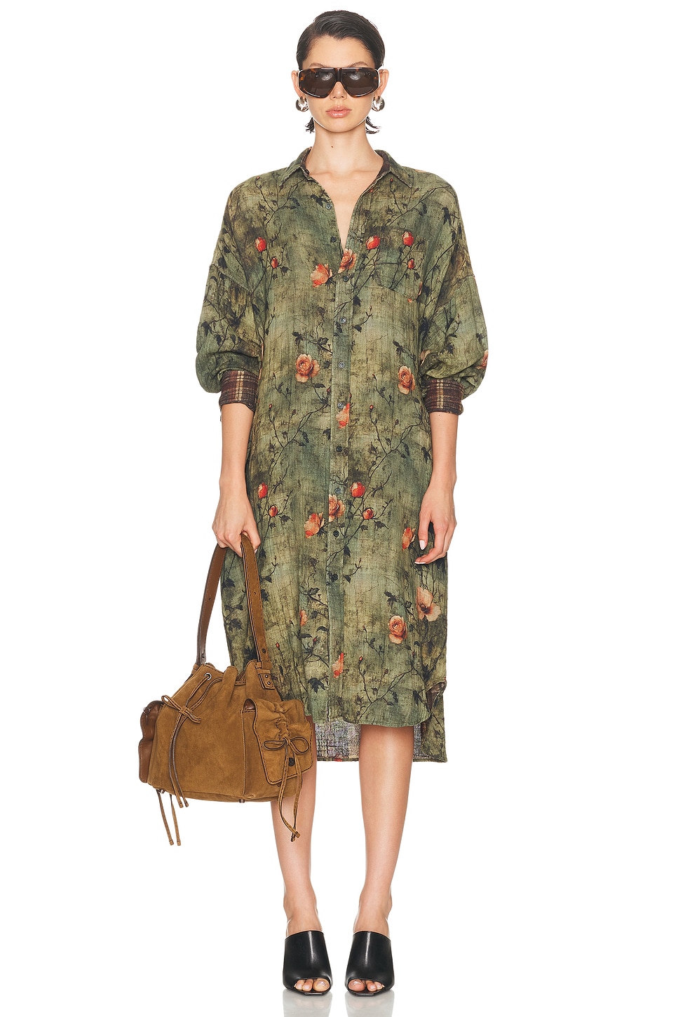 Image 1 of R13 Reversible Jumbo Shirt Dress in Plaid With Turquoise Floral