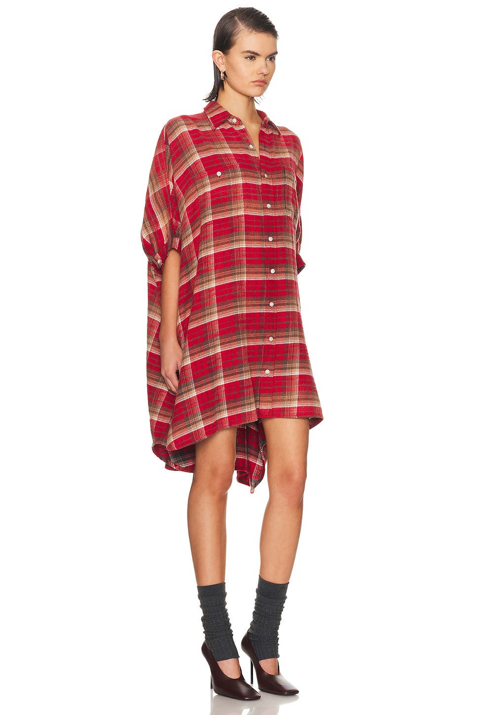 R13 Plaid Oversized Boxy Shirt Dress