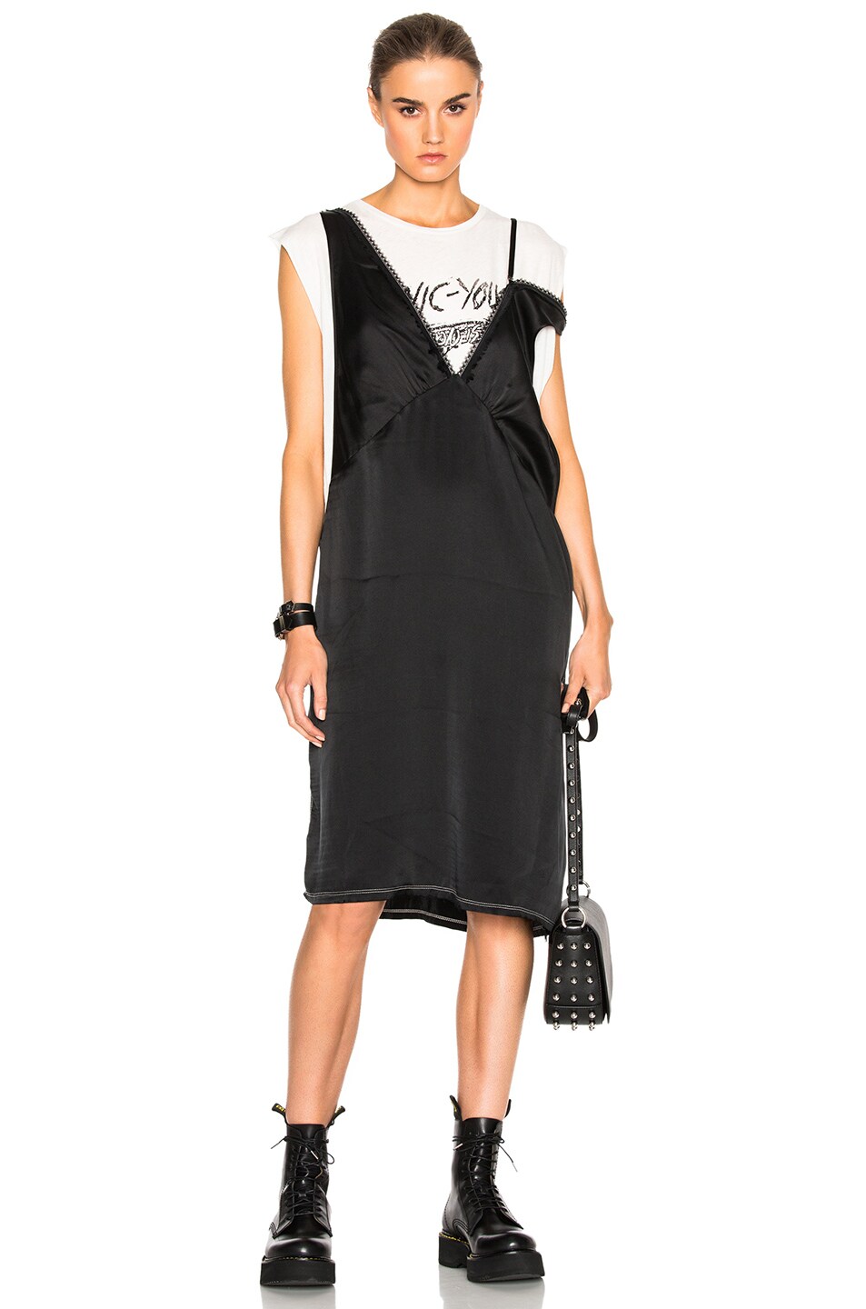 Image 1 of R13 Overlay Lingerie Slip Dress in Black & Ecru