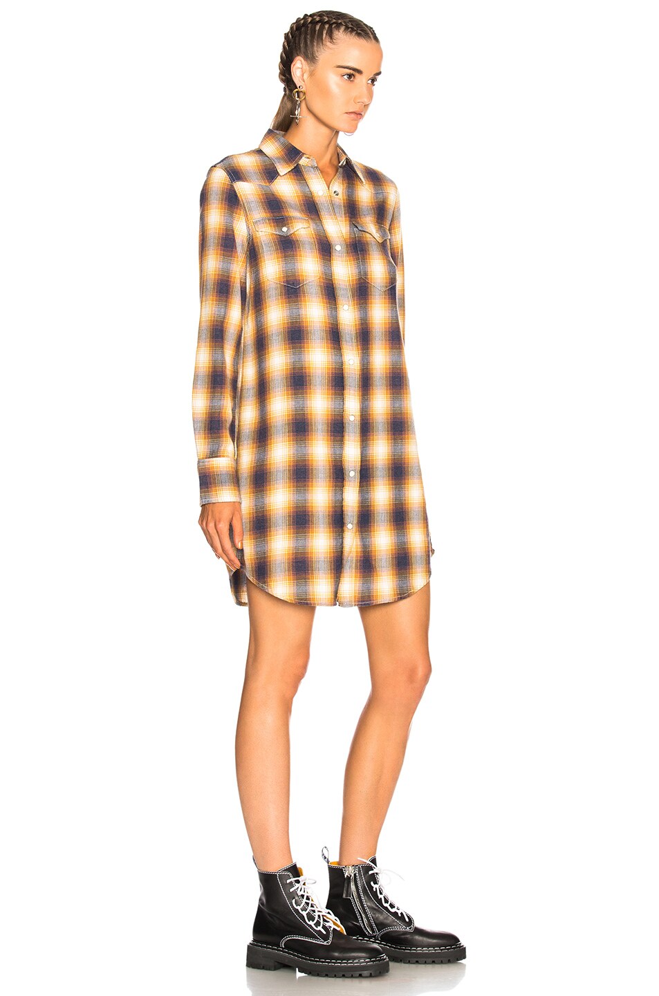 R13 R13 COWBOY DRESS IN YELLOW,CHECKERED & PLAID