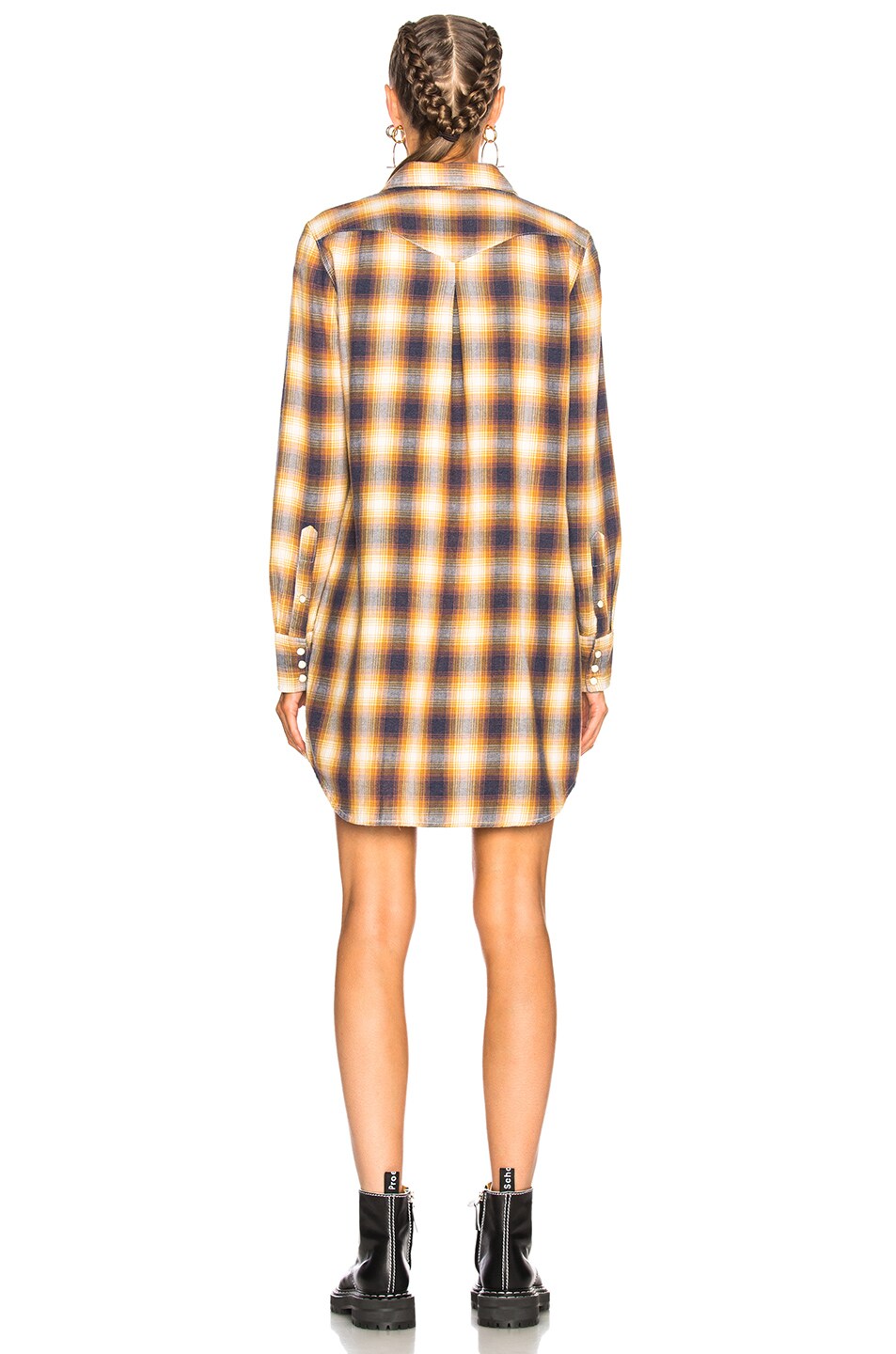 R13 R13 COWBOY DRESS IN YELLOW,CHECKERED & PLAID