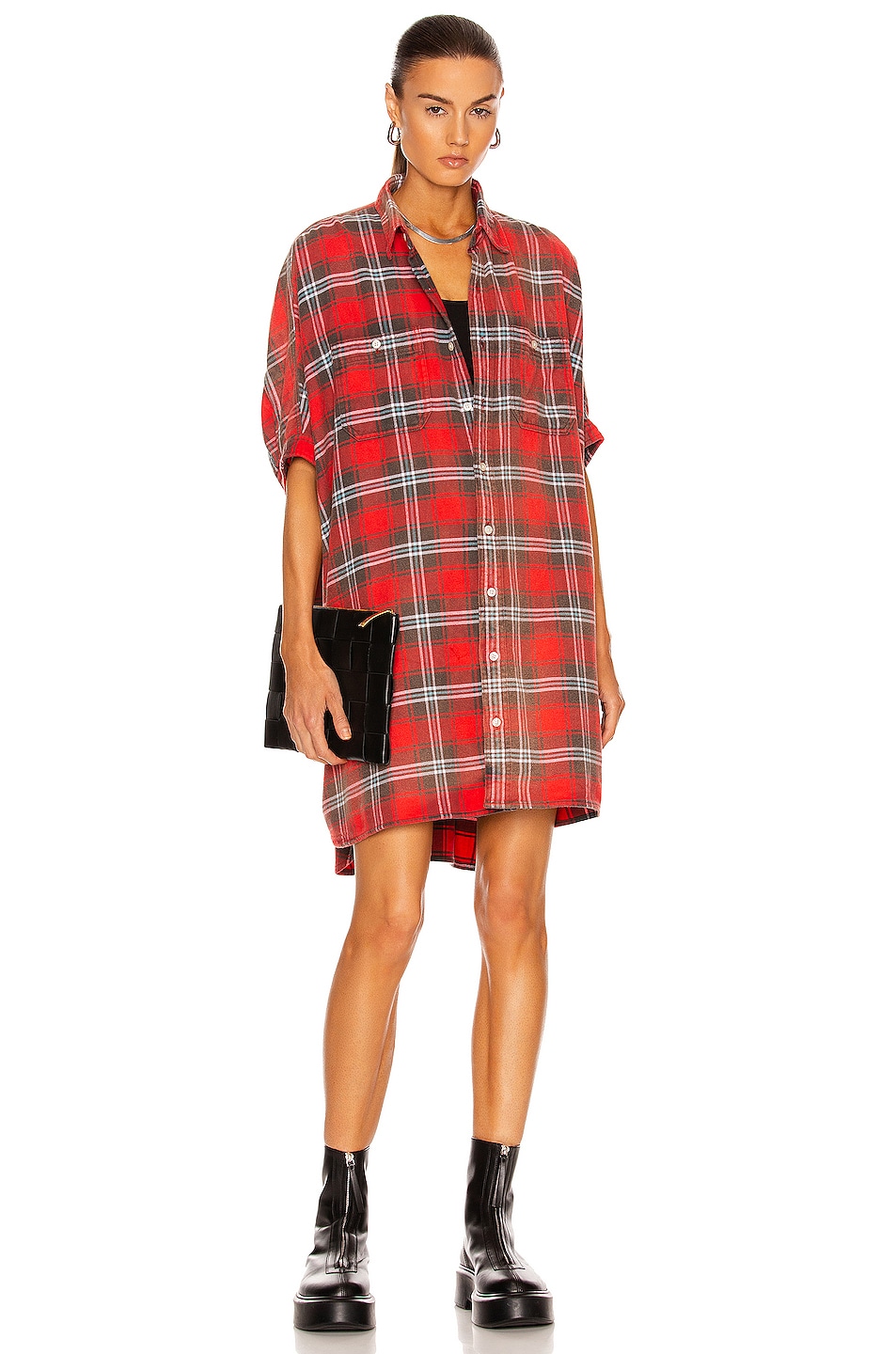 Image 1 of R13 Plaid Oversized Boxy Dress in Red Plaid