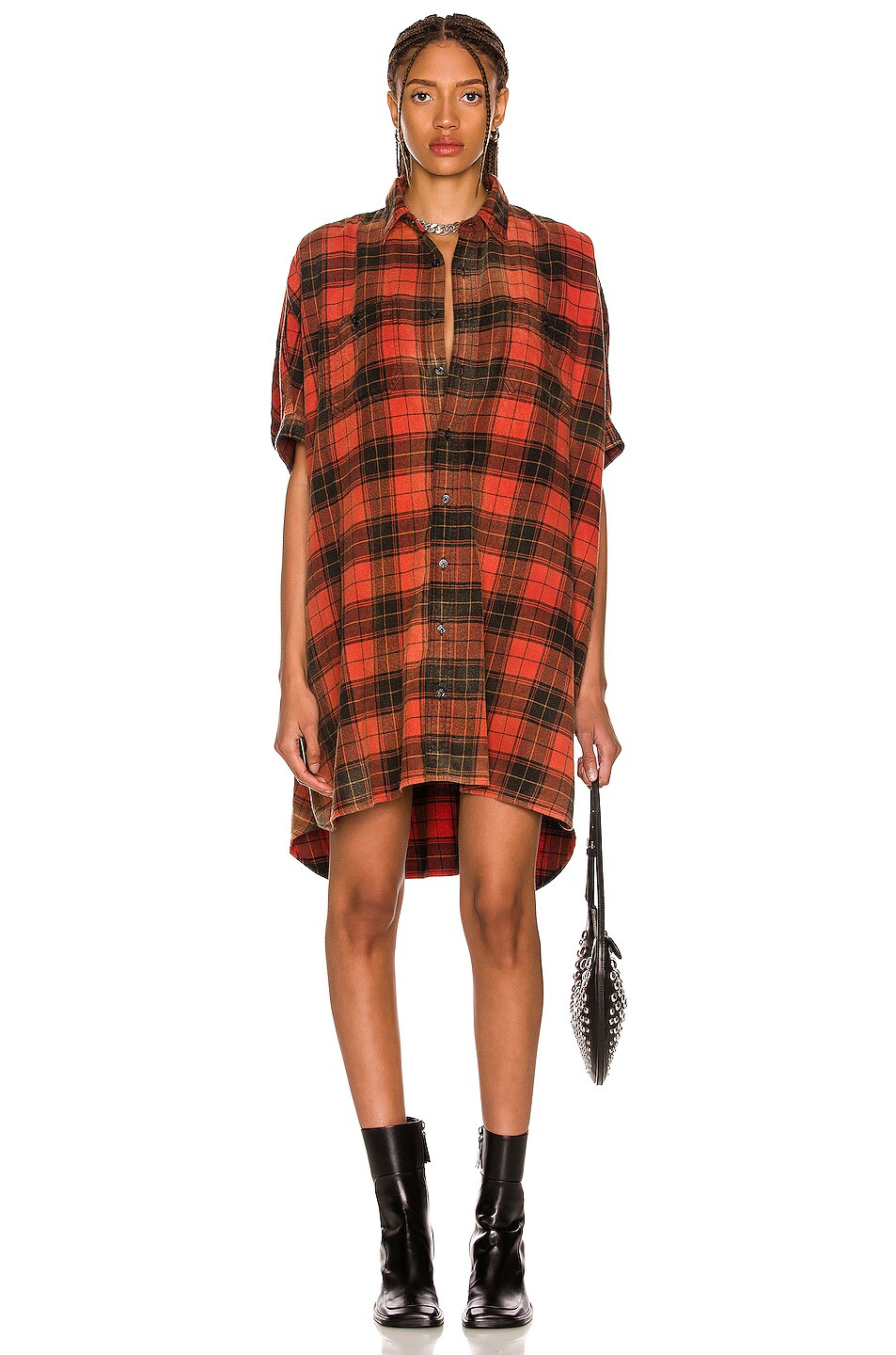 Image 1 of R13 Plaid Oversized Boxy Dress in Red & Black Plaid