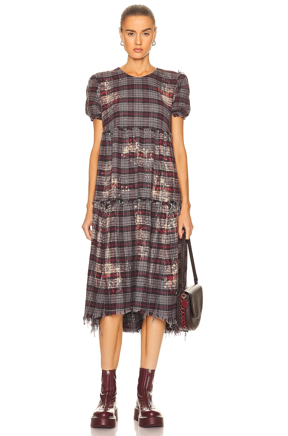 Image 1 of R13 Goth Dress With Rings in Grey Plaid