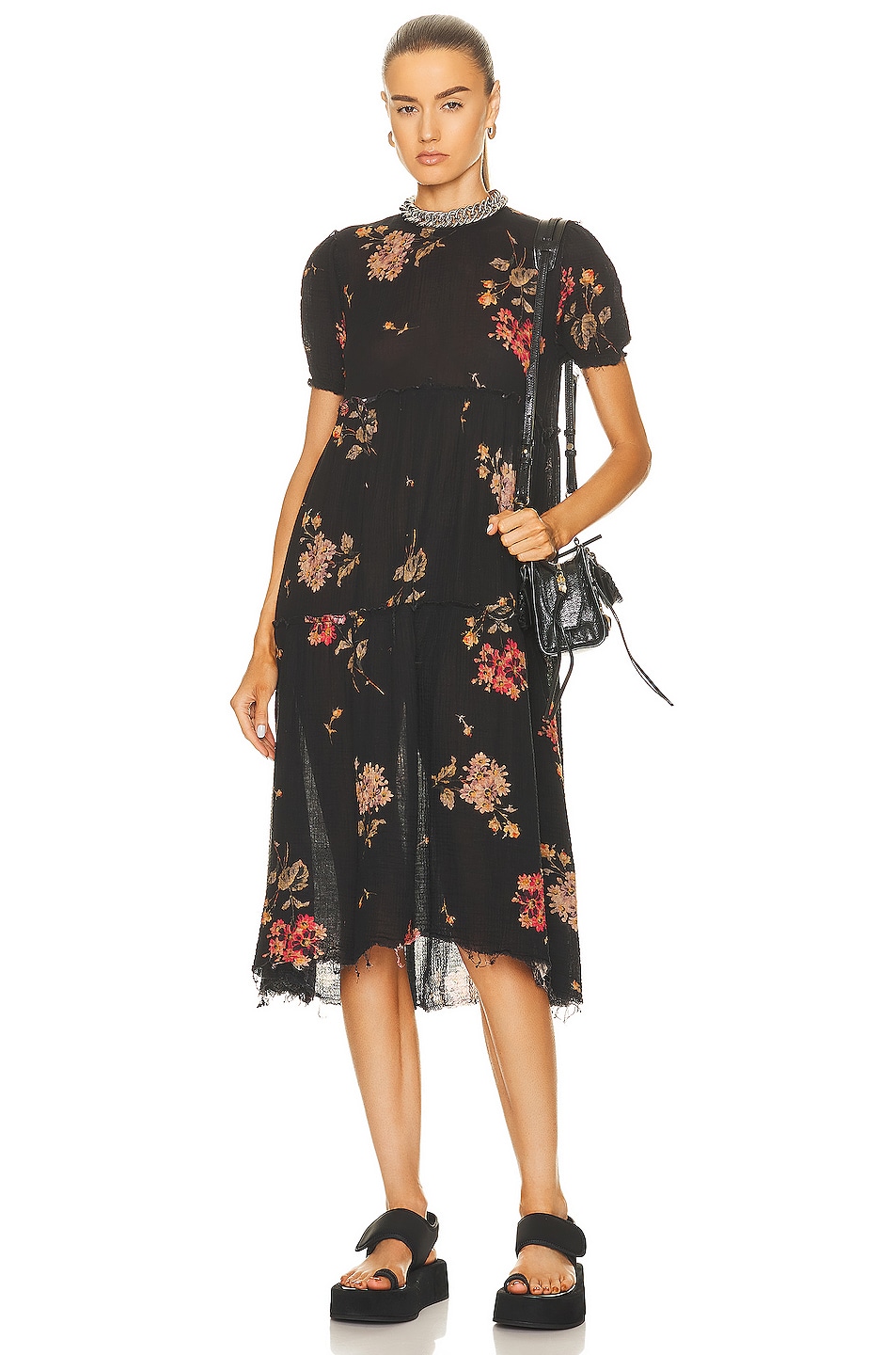 Image 1 of R13 Shredded Relaxed Midi Dress in Floral On Black