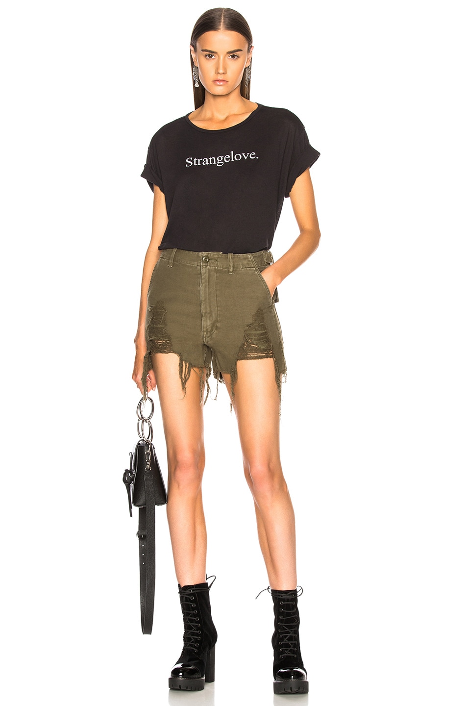 R13 Distressed Camp Shorts in Fatigue Olive | FWRD