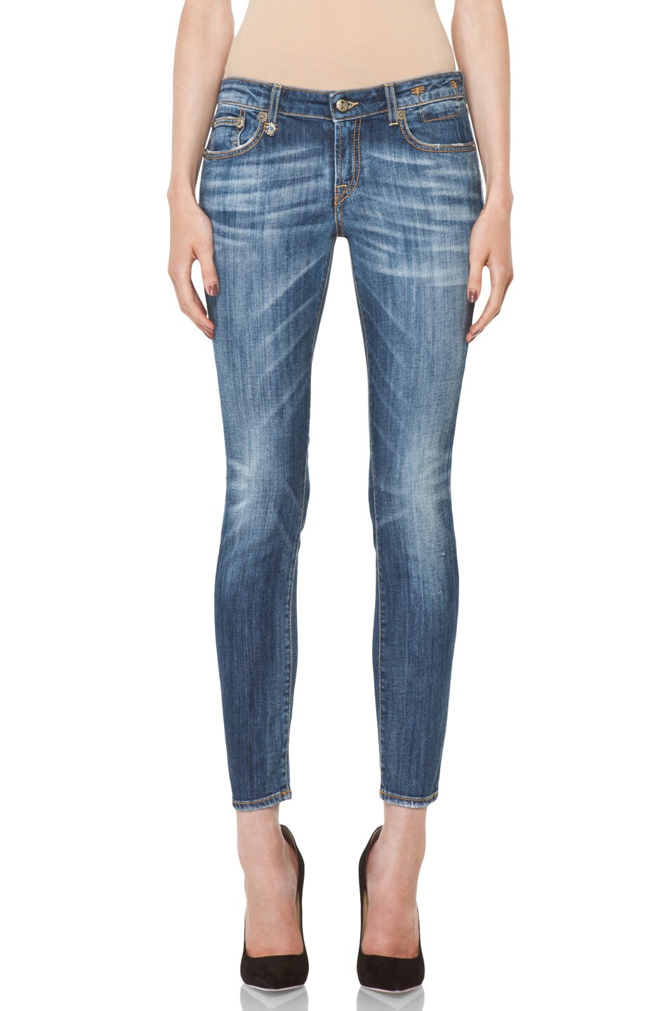 Image 1 of R13 Low Skinny Cropped Jean in Faded Blue