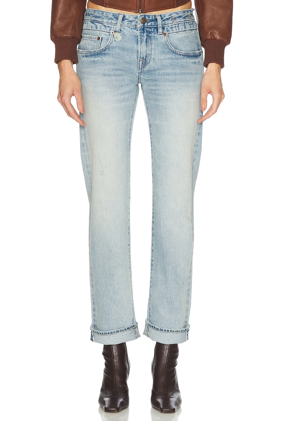 Image 1 of R13 Cuffed Boy Straight Leg in Elroy Selvedge Blue