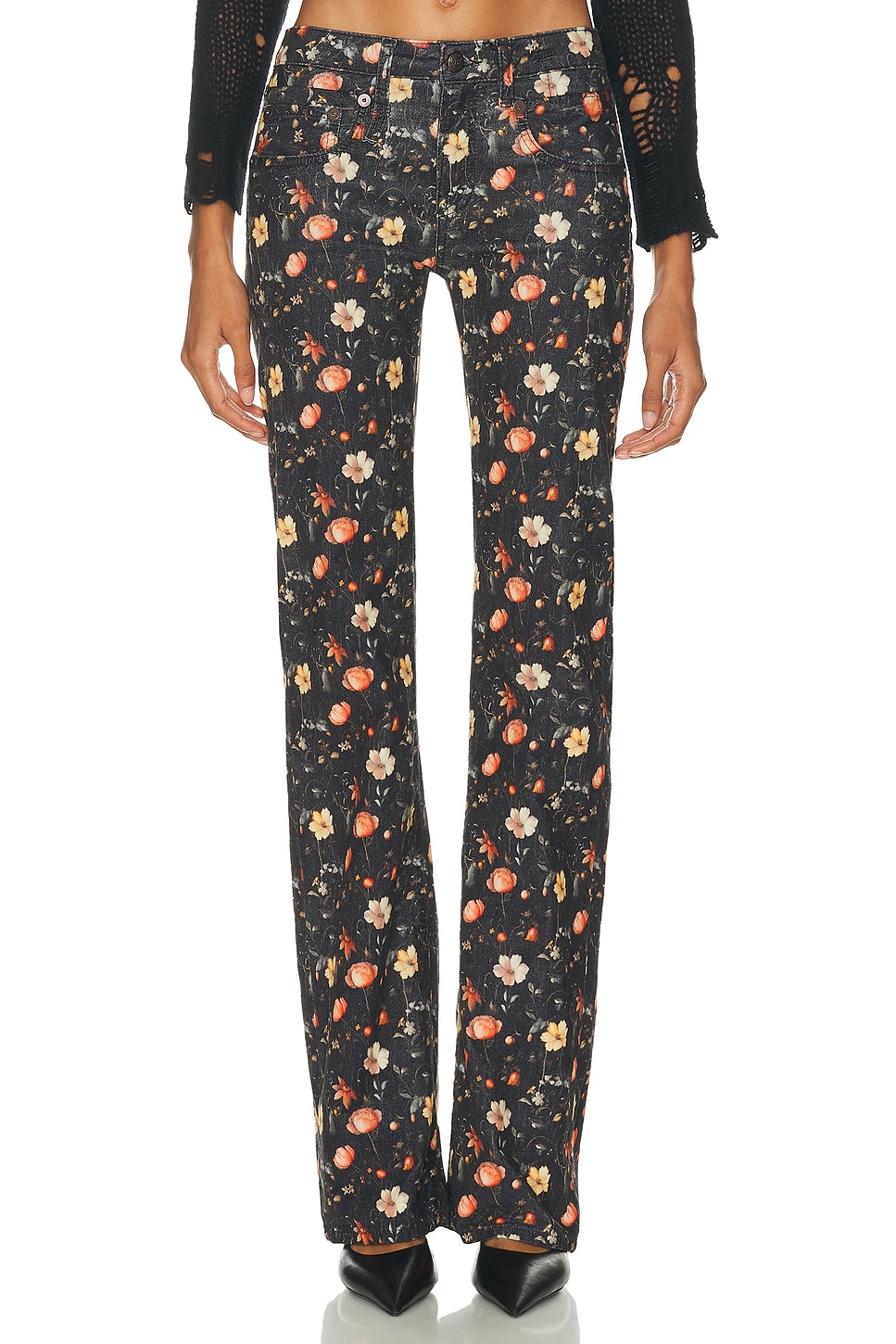 Image 1 of R13 Boy Flare in Lunar Petal Velveteen Black