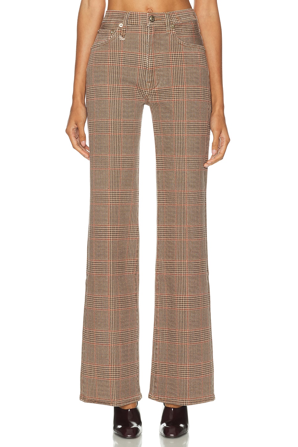Image 1 of R13 Charlotte Flare in Brown Glenplaid