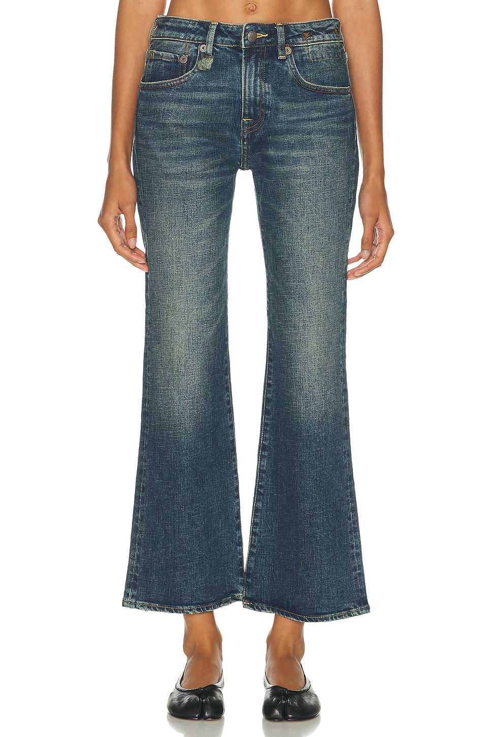 Image 1 of R13 Joan Kick Flare in Melvin Blue Stretch
