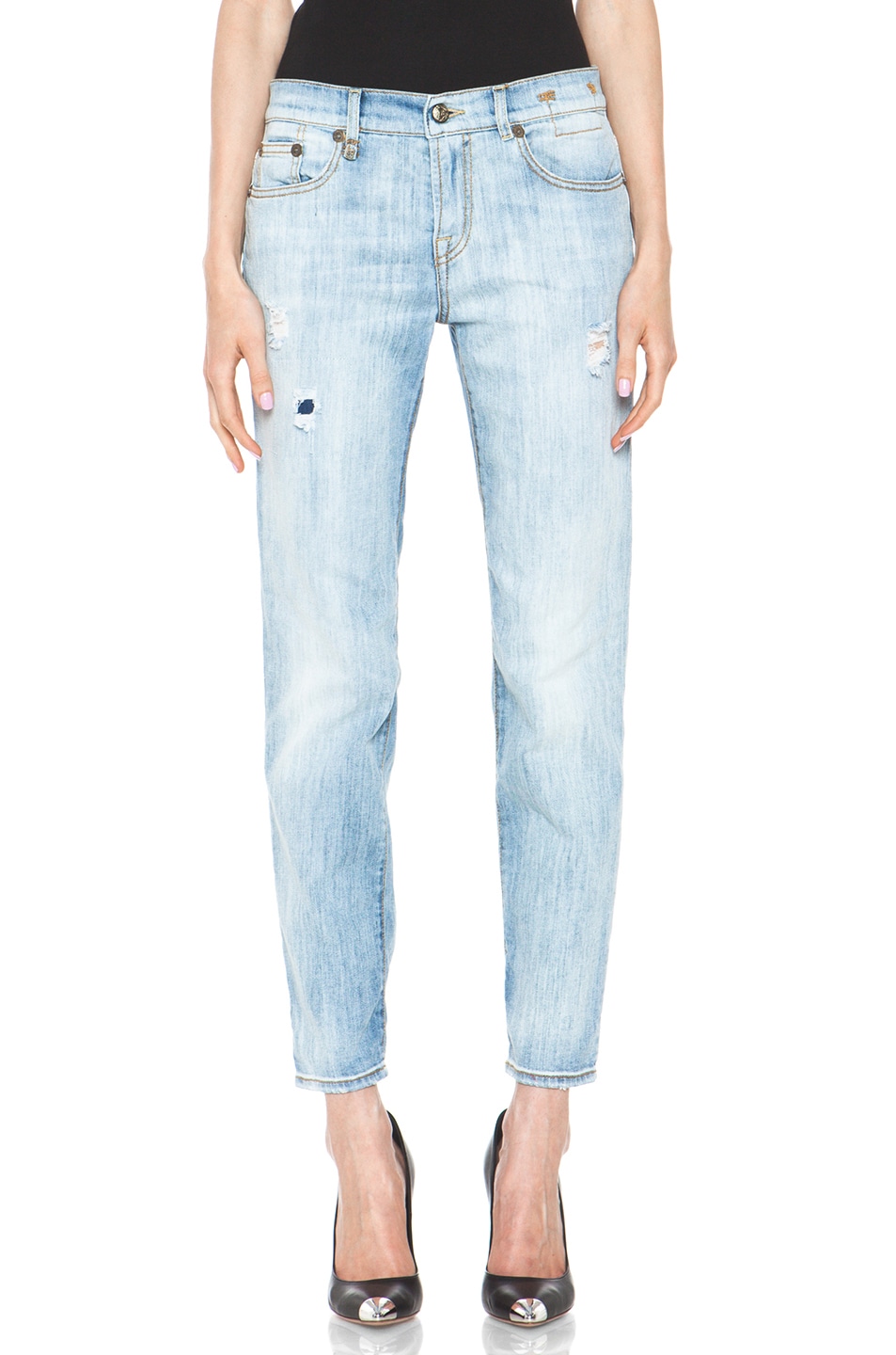 Image 1 of R13 Relaxed Skinny Jean in Faded Torn