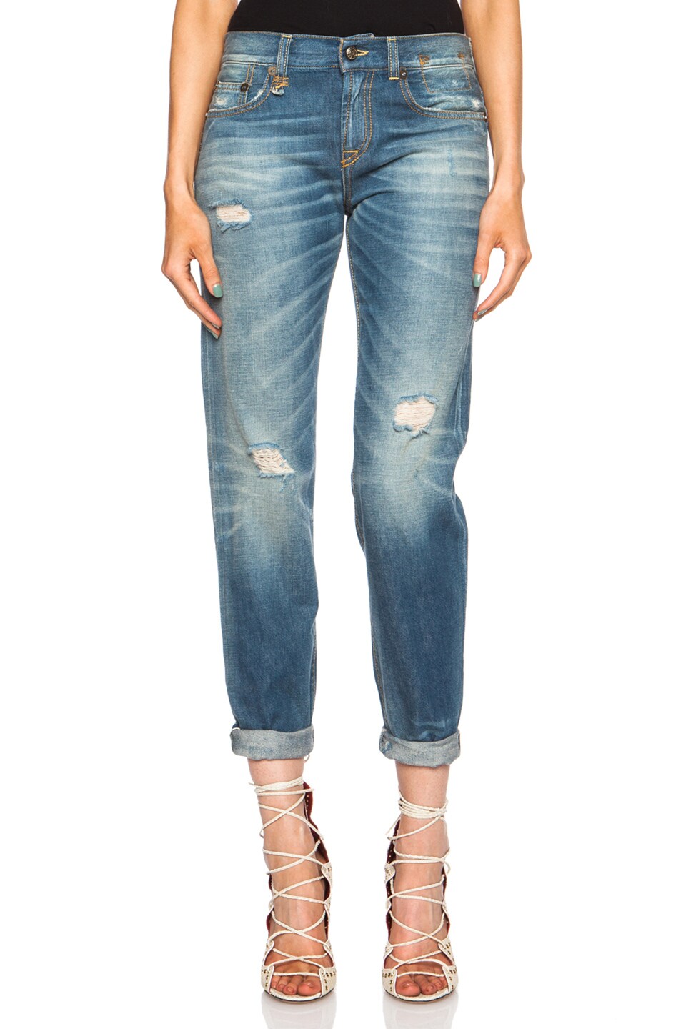Image 1 of R13 Ripped Relaxed Skinny in Fulham Blue