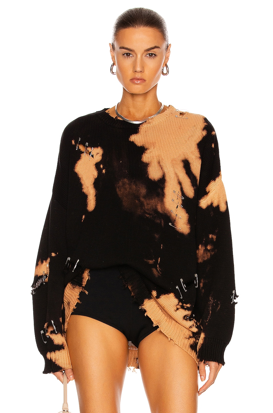 Image 1 of R13 Bleached Distressed Sweater in Bleached Black