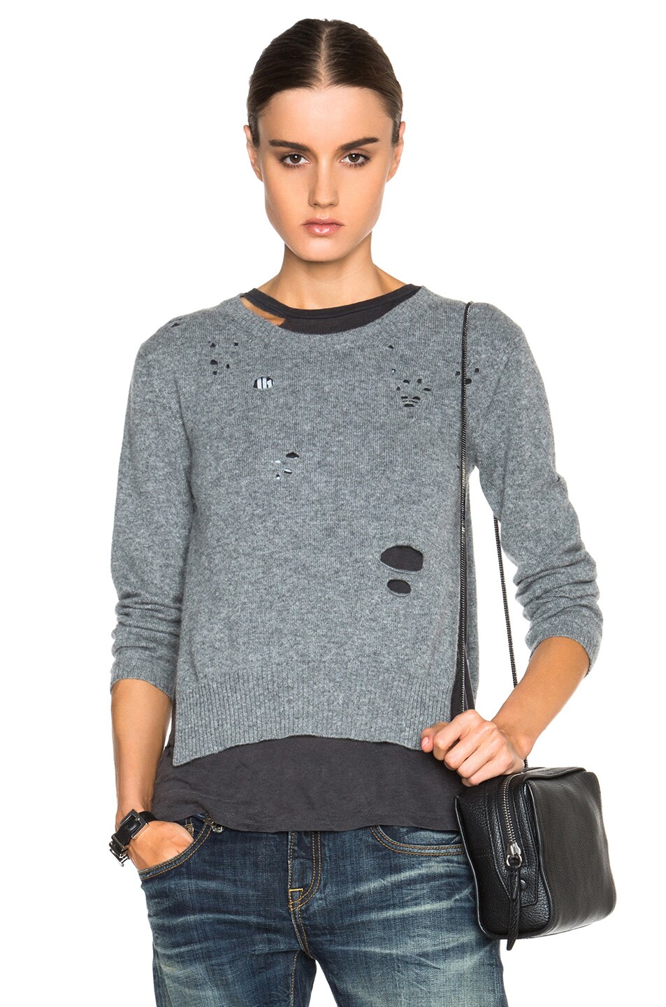 Image 1 of R13 Light Cashmere Sweater in Heather Grey