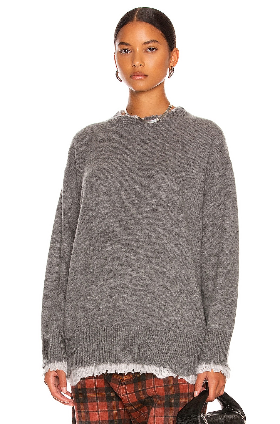 Image 1 of R13 Reversible Cashmere Crewneck Sweater in Heather Grey & Light Heather Grey