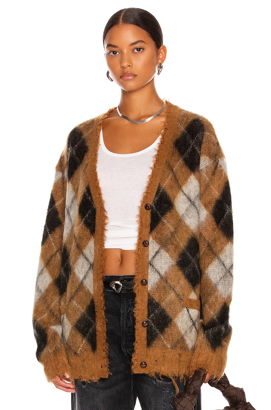 Image 1 of R13 Fluffy Plaid Cardigan in Brown Plaid