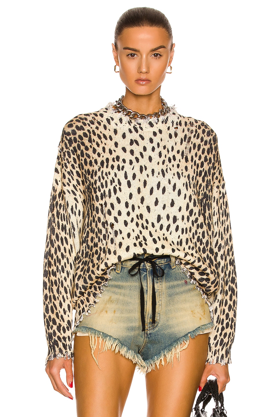 Image 1 of R13 Oversized Sweater in Cheetah Print