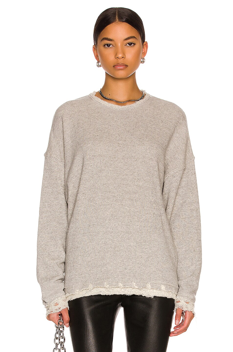 Image 1 of R13 Shredded Edge Oversized Sweatshirt in Heather Grey