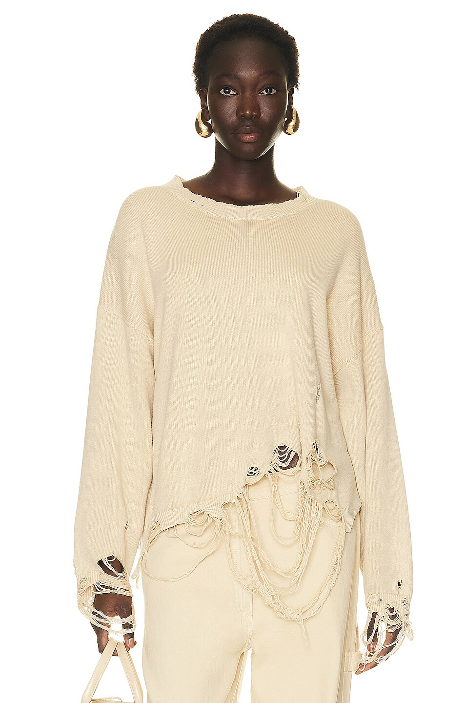 Image 1 of R13 Destroyed Oversized Pullover Sweater in Khaki