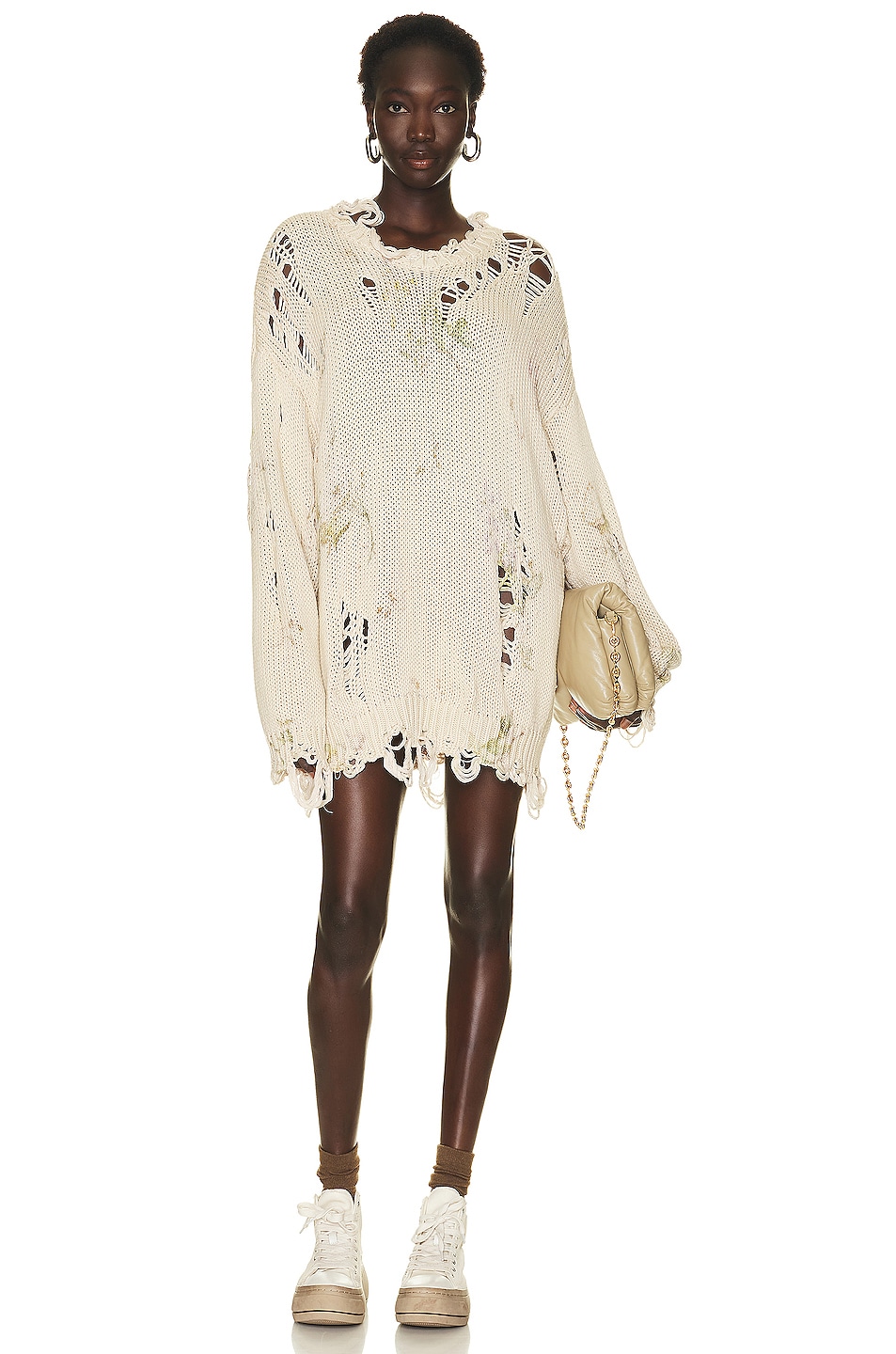 Image 1 of R13 Distressed Oversized Sweater in Floral On Khaki