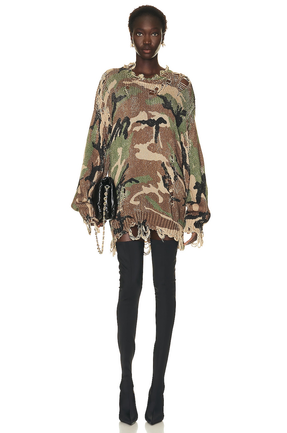 Image 1 of R13 Distressed Oversized Sweater in Printed Camo
