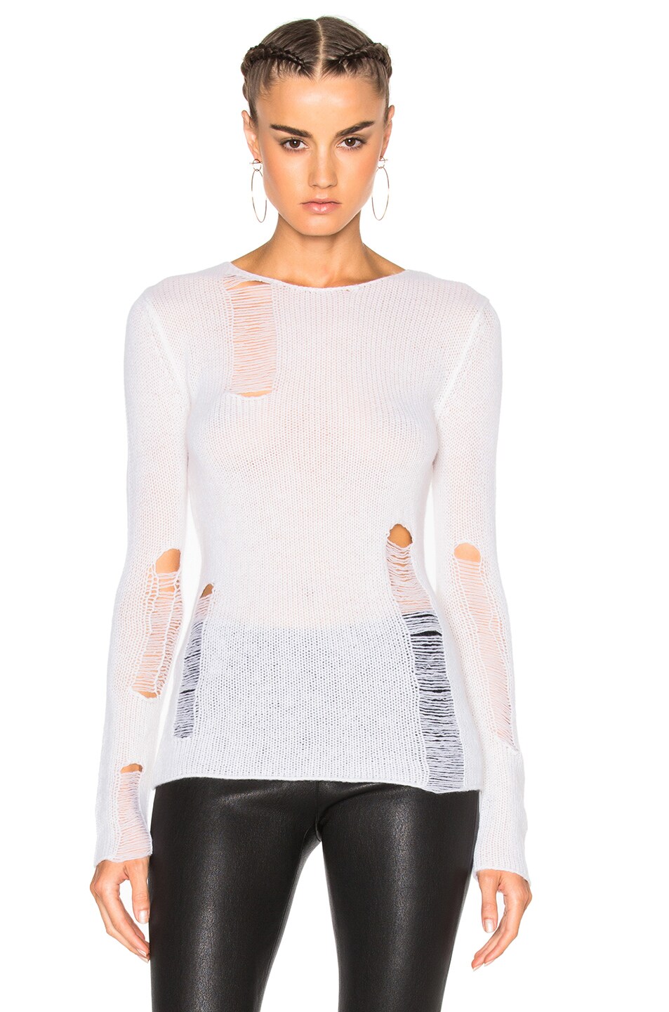 Image 1 of R13 Lightweight Shredded Sweater in Creme