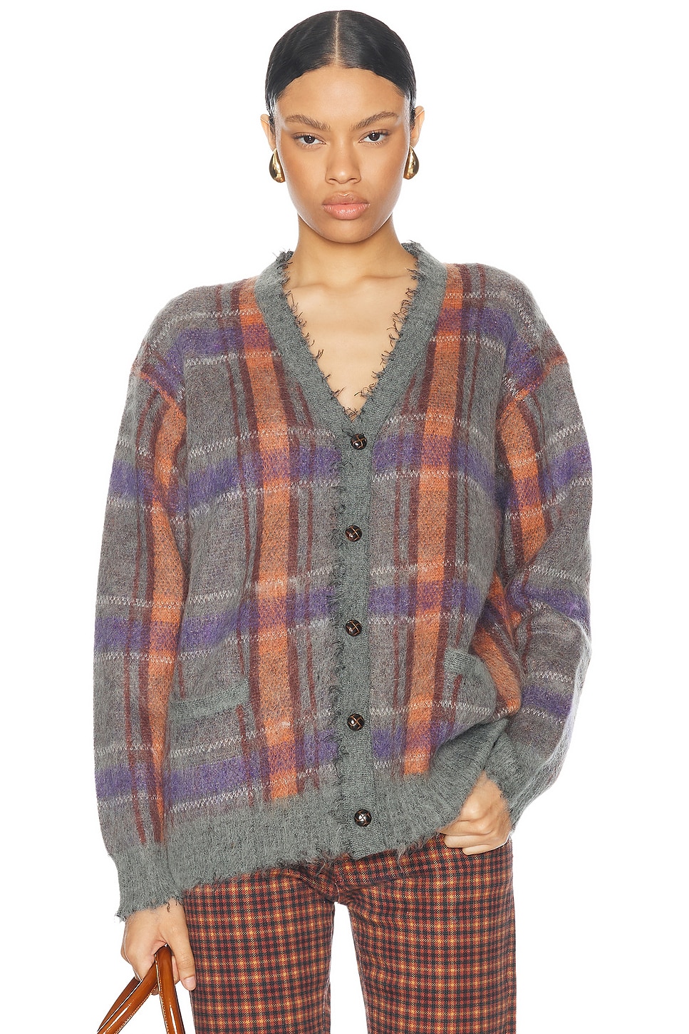 Shop R13 Mohair Boyfriend Cardigan In Brown  Orange  & Purple