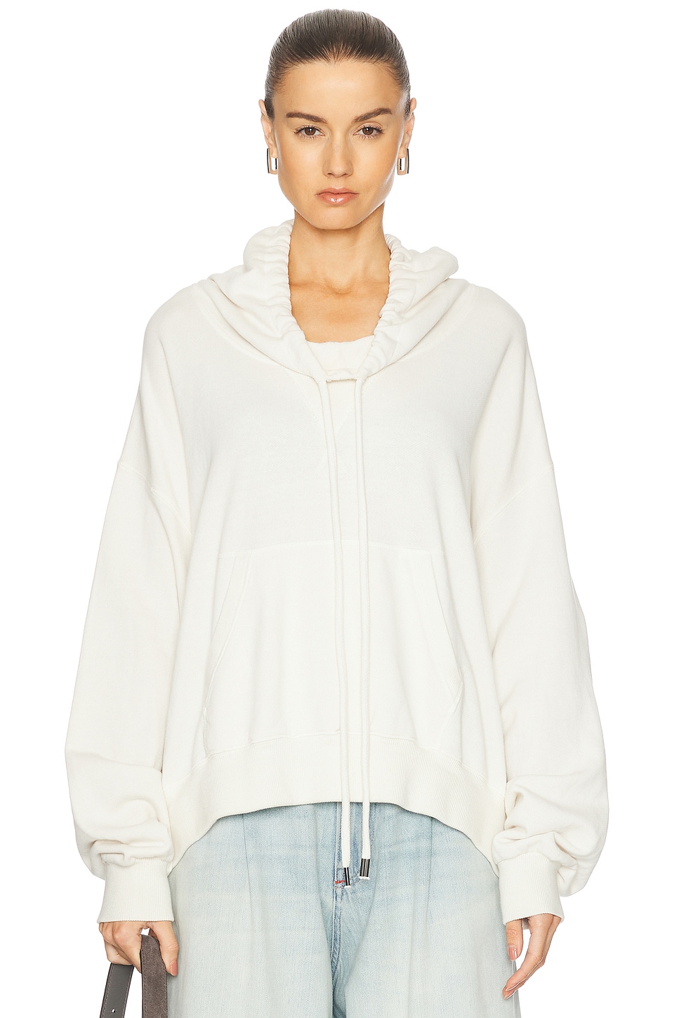 Funnel Neck Cropped Popover in Cream