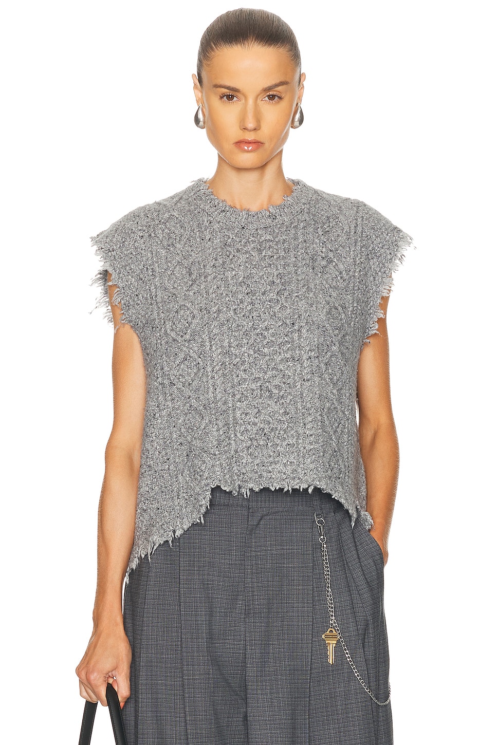 R13 Boyfriend Cable Sweater Vest In Gray