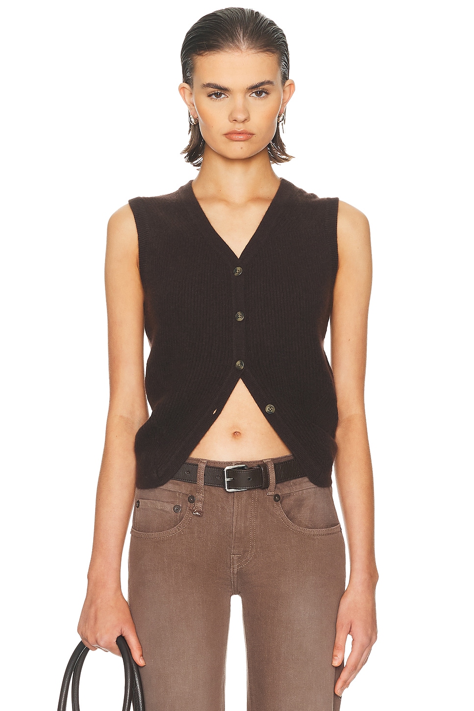 Ribbed Wrap Around Vest in Brown