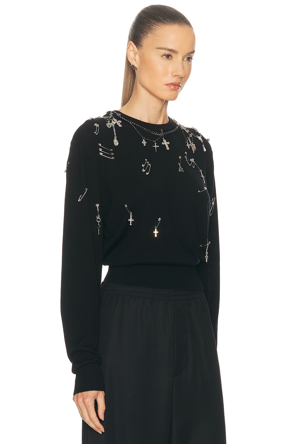 R13 Safety-pin Embellished Crew-neck Sweatshit In Black