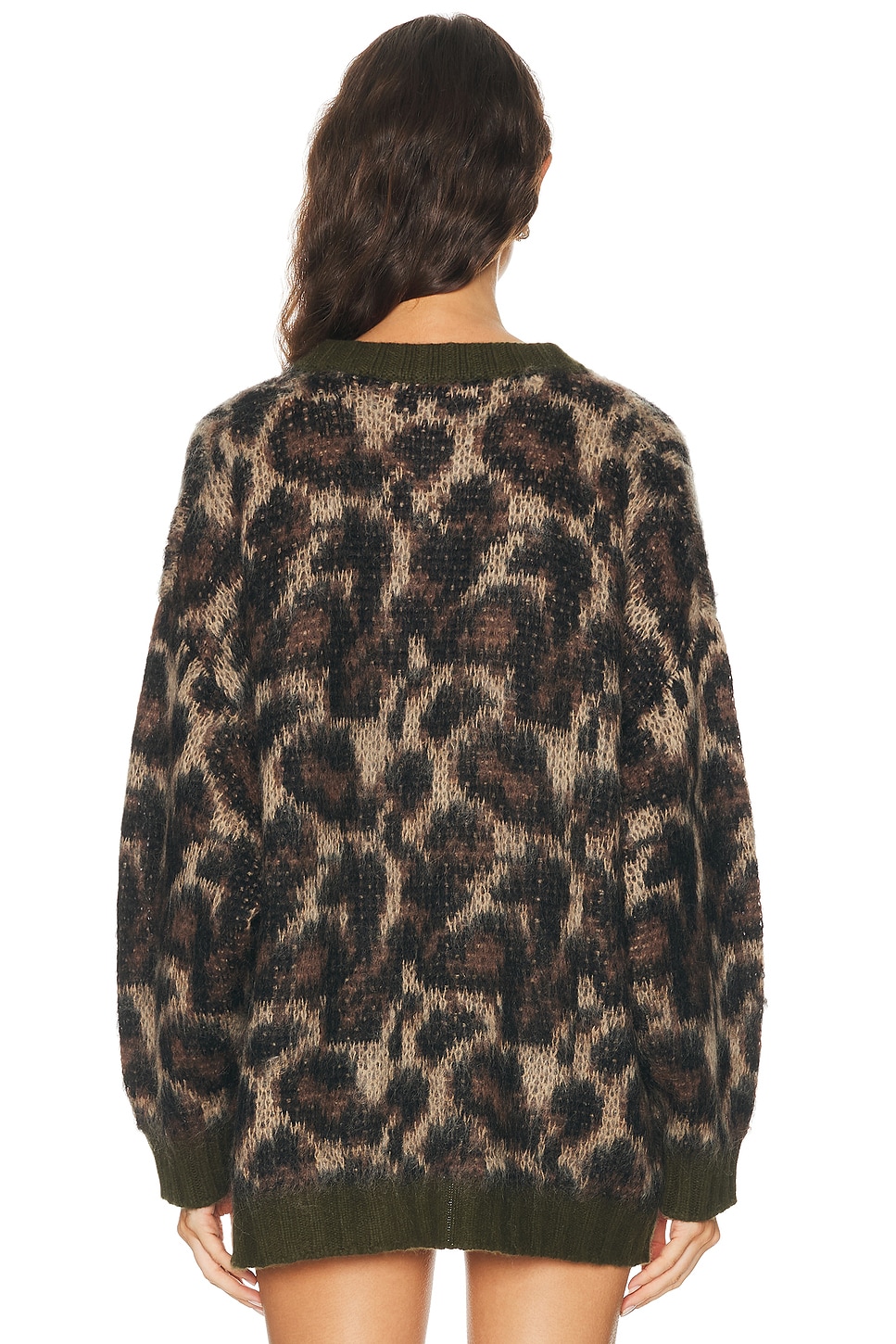 R13 Leopard Cardigan Long Sleeves V Neck Pockets In Brown