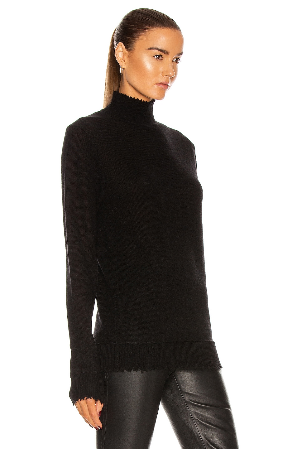 R13 Distressed Edge Cashmere Turtleneck Sweater in Black | FWRD