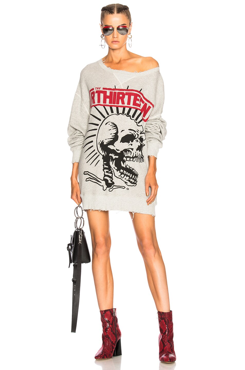 Image 1 of R13 Exploited Punk Outline Oversized Sweatshirt in Heather Grey