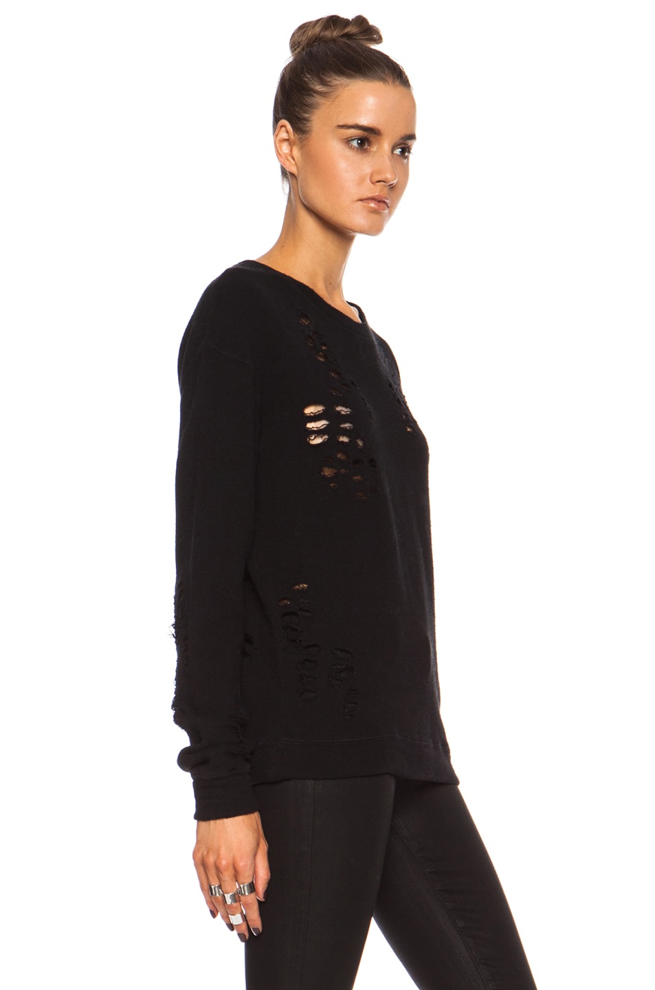 R13 Shredded Cotton Sweatshirt in Black | FWRD