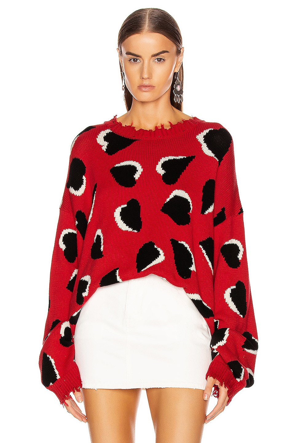 R13 Hearts Oversized Sweater in Red & Hearts | FWRD