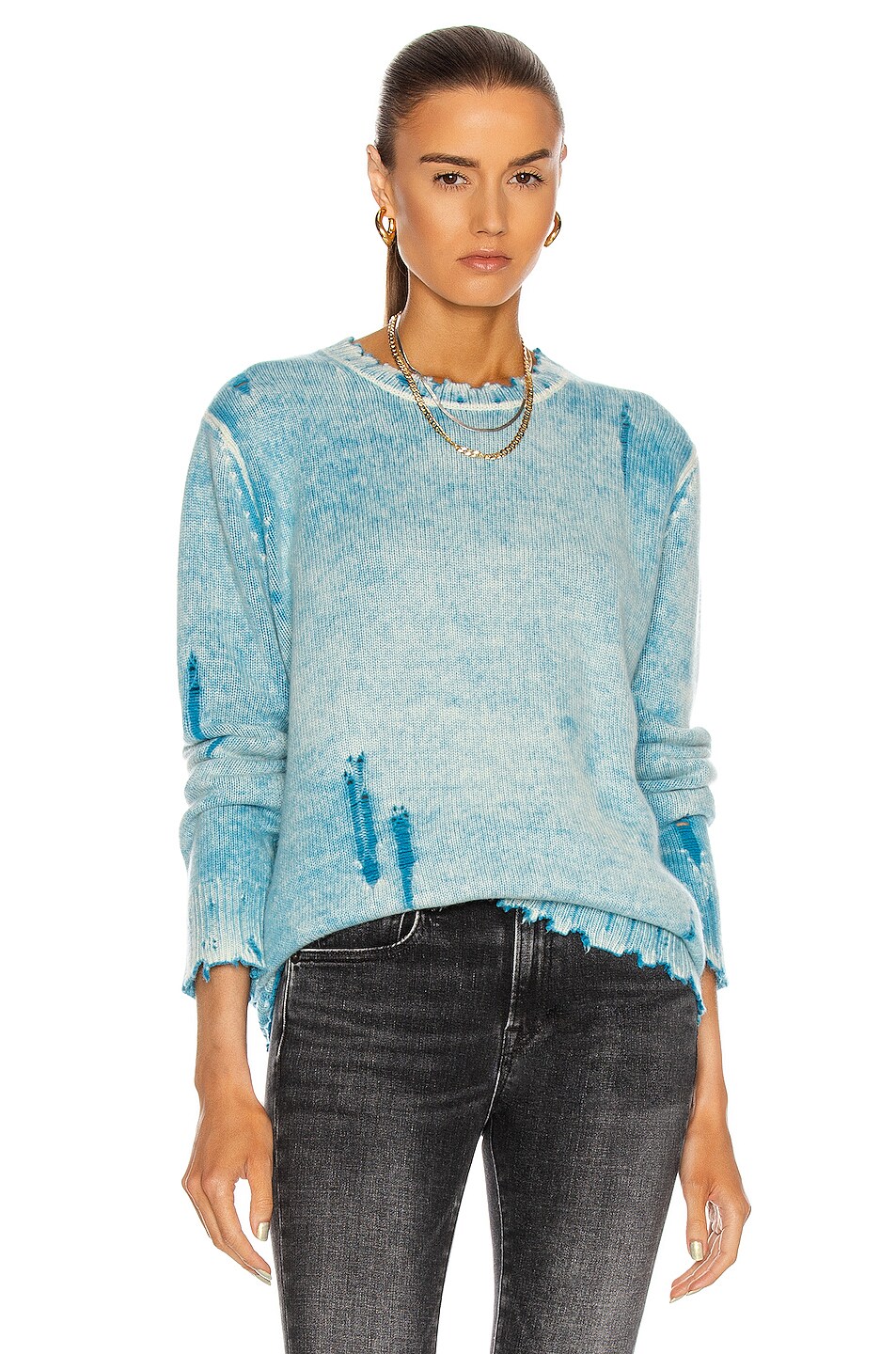 Image 1 of R13 Faded Cashmere Crewneck Sweater in Light Blue
