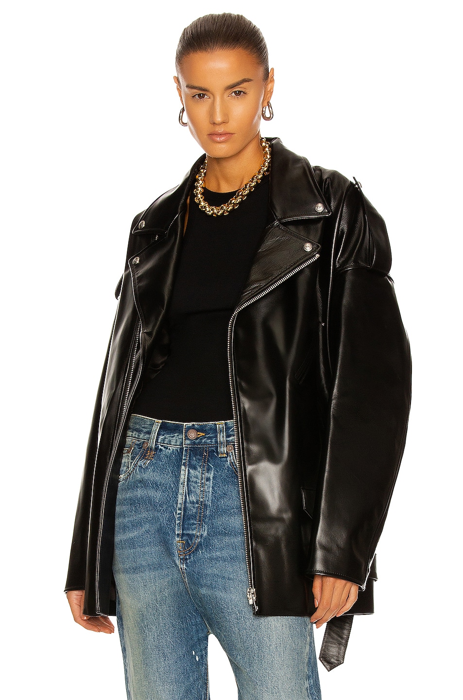 Image 1 of R13 Drop Neck Motorcycle Leather Jacket in Black