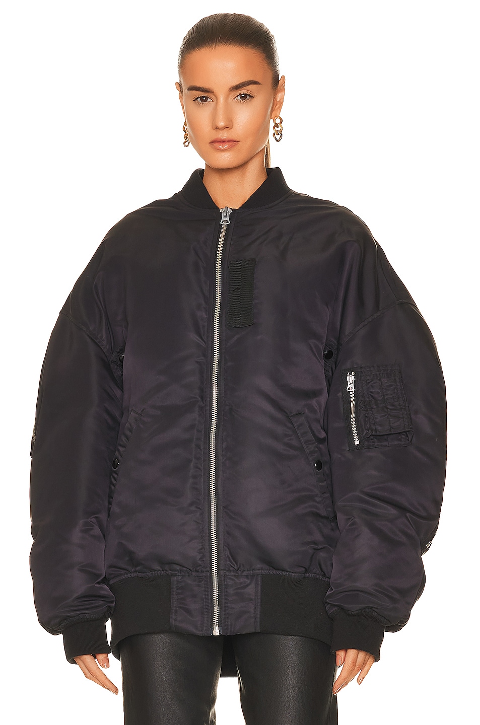 R13 Zip Out Down Bomber Jacket in Black | FWRD