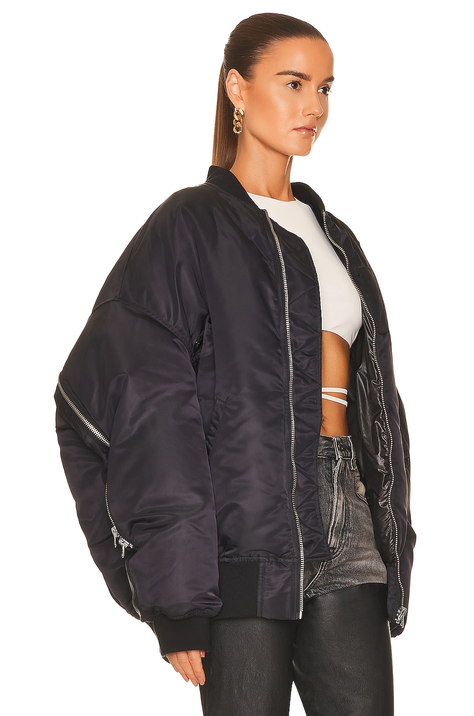 R13 Zip Out Down Bomber Jacket in Black | FWRD