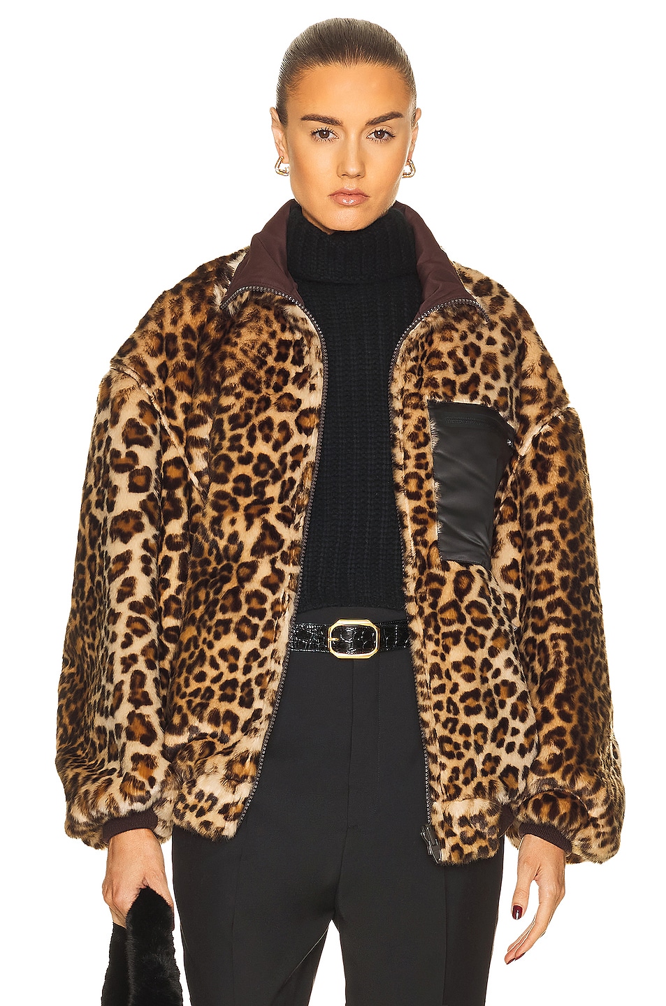 Image 1 of R13 Oversized Reversible Zip Up Jacket in Leopard & Brown