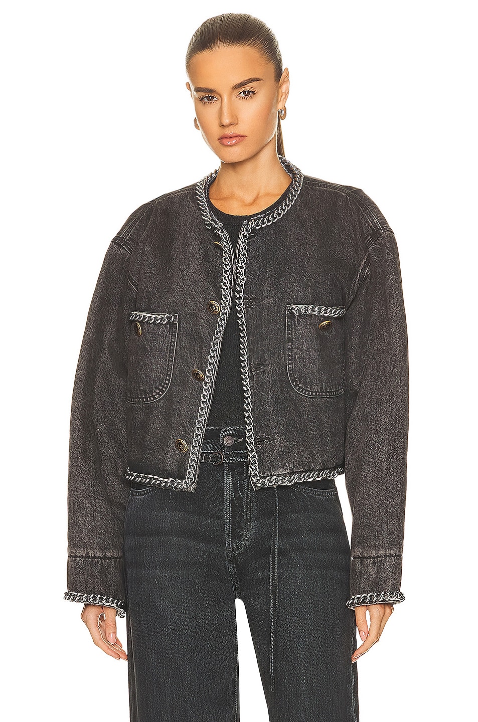 R13 Chain Embellished Cropped Jacket in Dusky Gray | FWRD