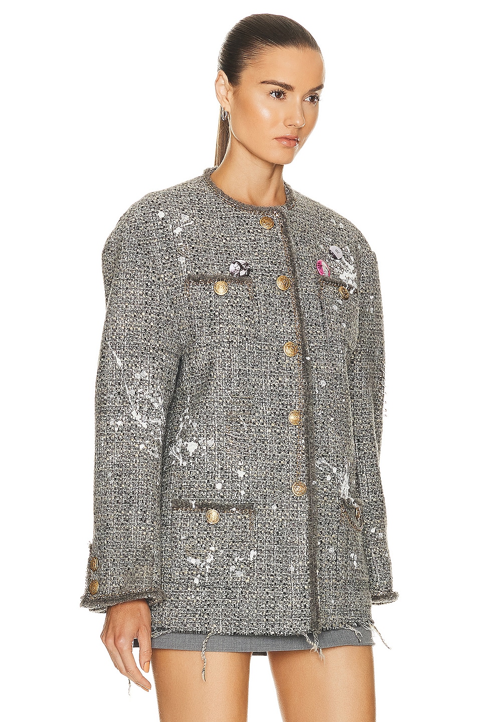 R13 R13 Slouch Tweed Jacket in Grey | FWRD