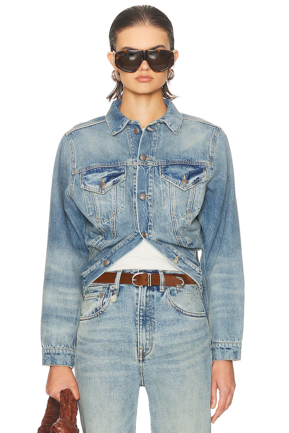 R13 Wrap Around Trucker Jacket In Blue