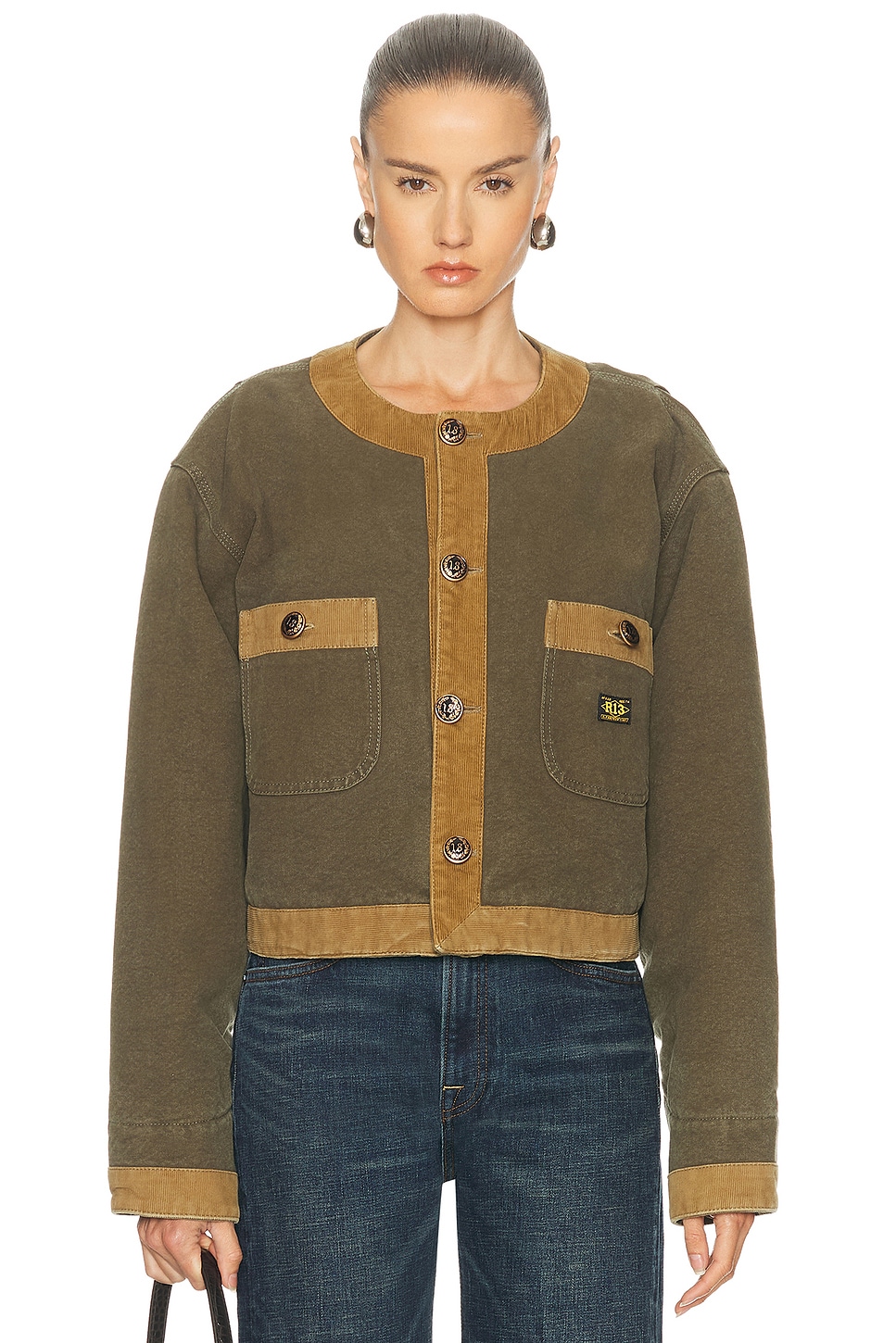 R13 Cord Trimmed Cropped Chore Jacket In Brown